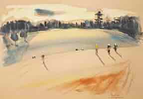 生沢朗　肉筆　水彩画　絵画　リトグラフ 我孫子ゴルフ場　美術品　インテリア 生沢朗 肉筆 水彩画 絵画 リトグラフ 我孫子ゴルフ場 美術品